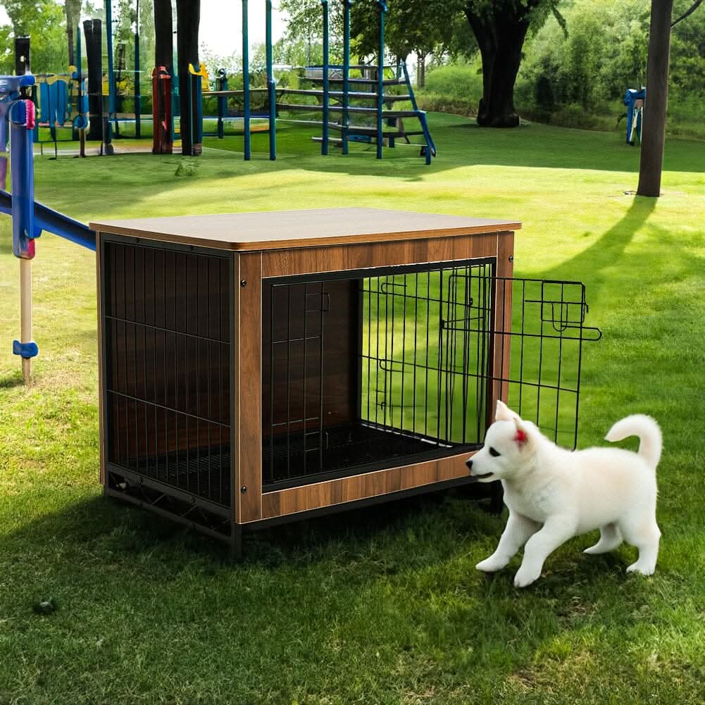 Brown Wooden Wire Dog Crate Pet Cage