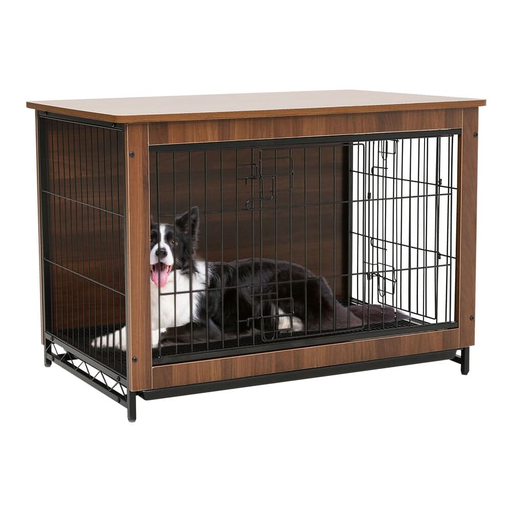 Brown Wooden Wire Dog Crate Pet Cage