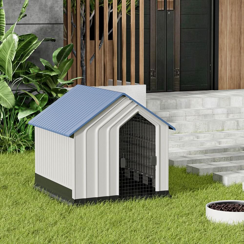 Small Blue Plastic Pet House with Iron Door