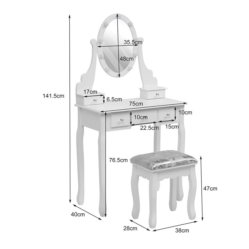 141.5cm H Lighted Makeup Vanity Desk with Mirror and Stool