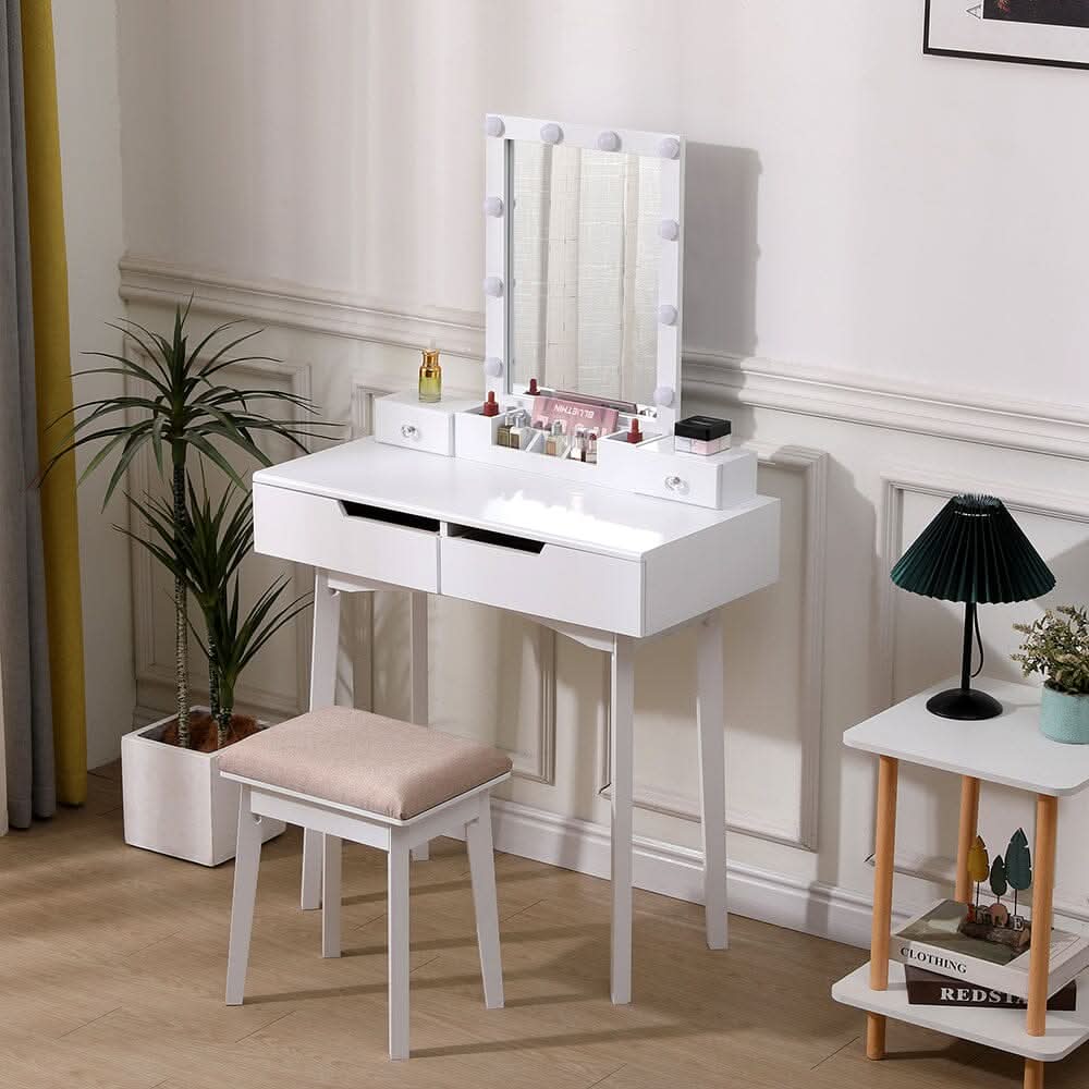 137cm H Modern Makeup Desk Set with Lighted Mirror and Stool