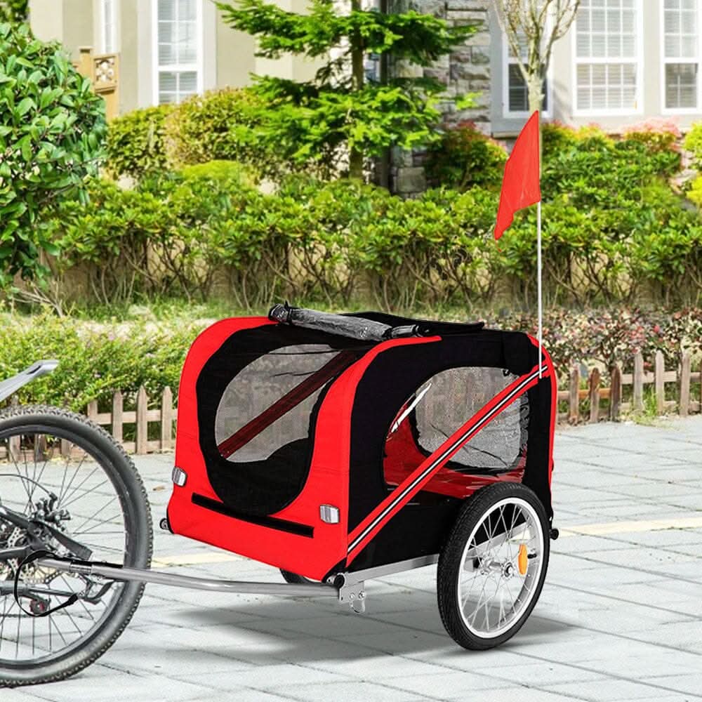 Red Waterproof Pet Trailer with Adjustable Handle and Reflective Safety Panels