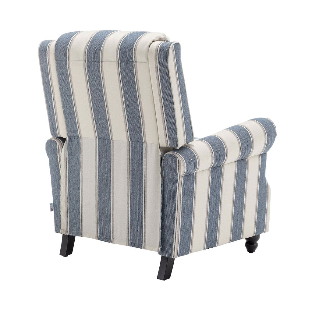 Stripe Linen Push Back Recliner Chair With Solid Wooden Legs