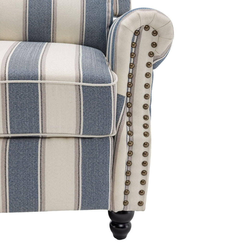 Stripe Linen Push Back Recliner Chair With Solid Wooden Legs