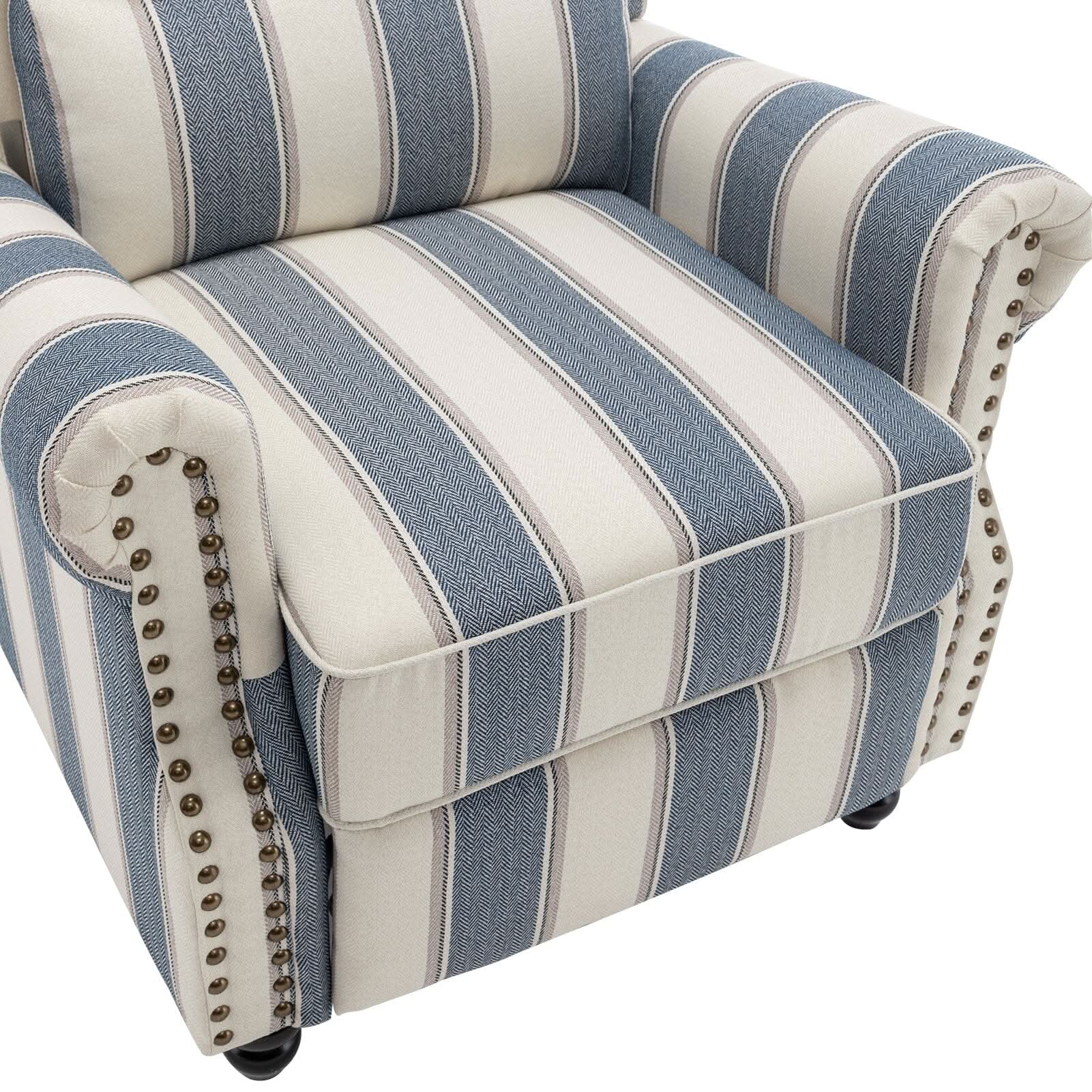 Stripe Linen Push Back Recliner Chair With Solid Wooden Legs