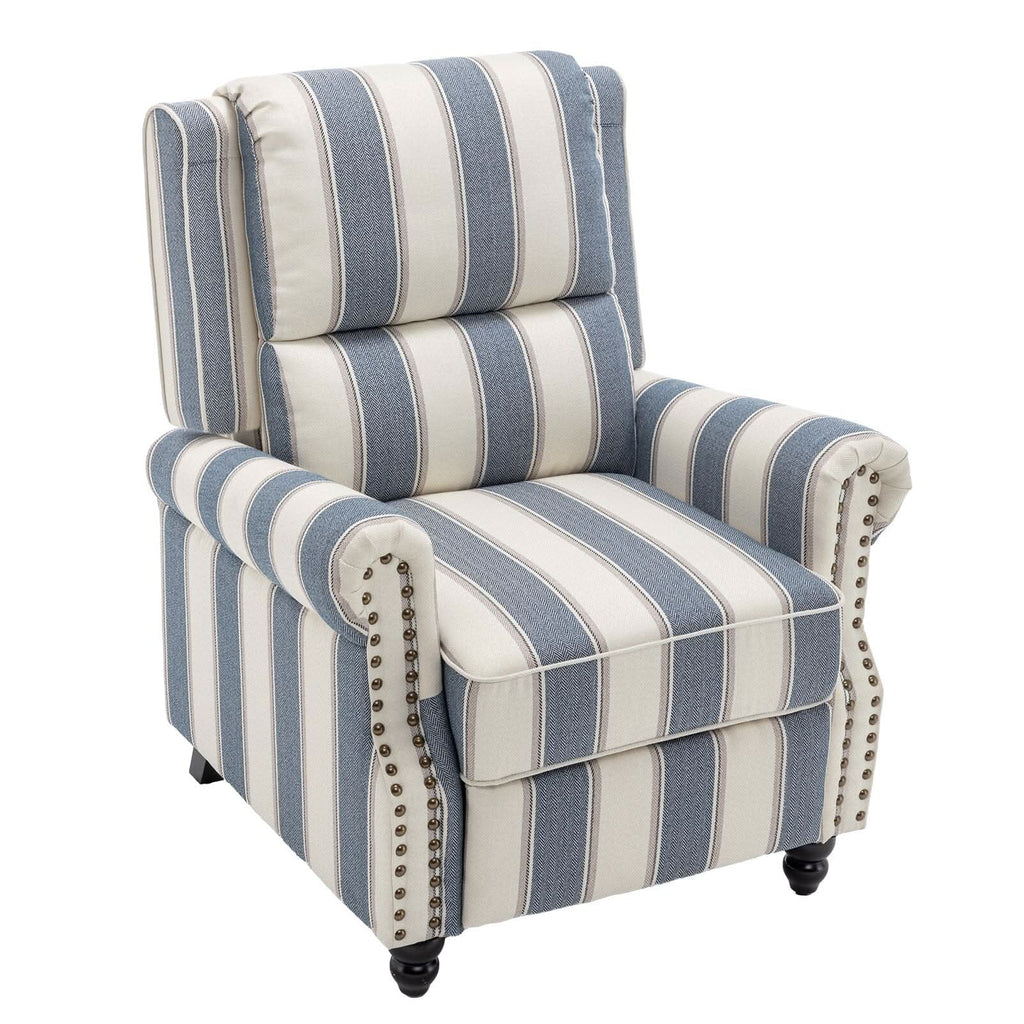 Stripe Linen Push Back Recliner Chair With Solid Wooden Legs