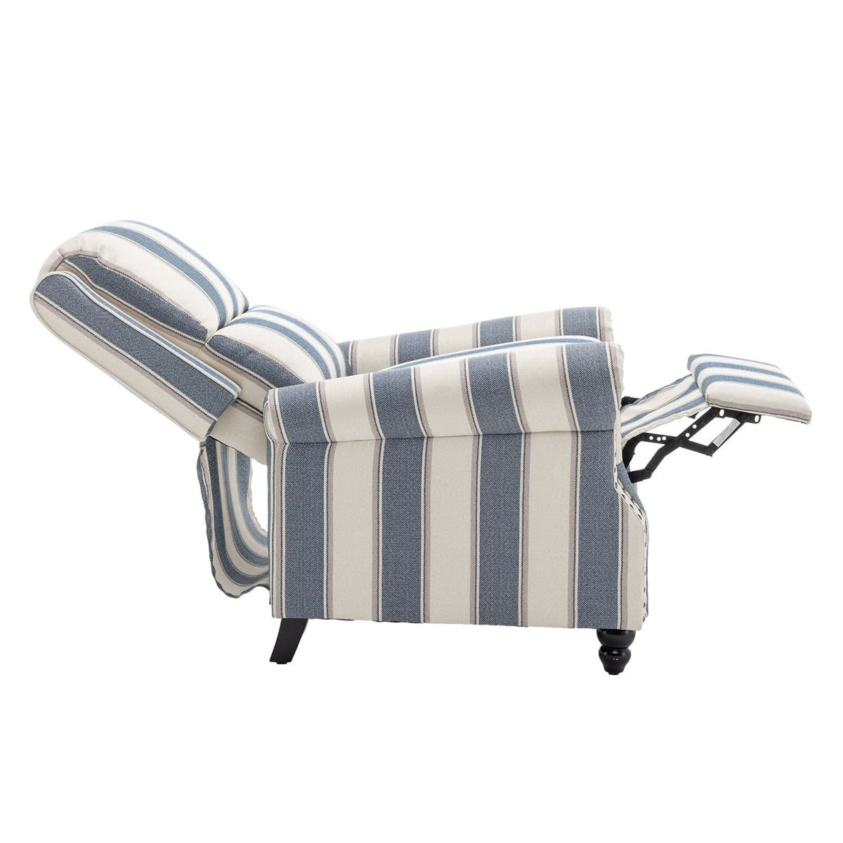 Stripe Linen Push Back Recliner Chair With Solid Wooden Legs