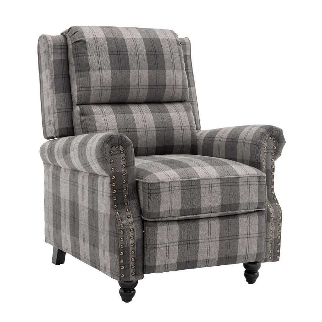 Stripe Linen Push Back Recliner Chair With Solid Wooden Legs