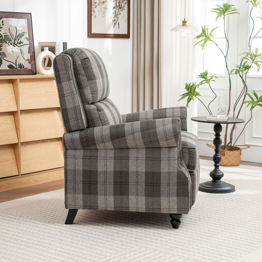 Stripe Linen Push Back Recliner Chair With Solid Wooden Legs