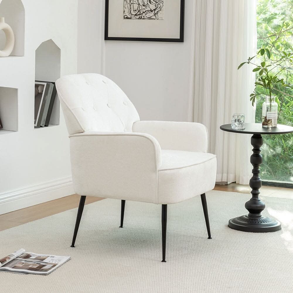 Chenille Accent Chair with Metal Legs & Quick Pin Assembly