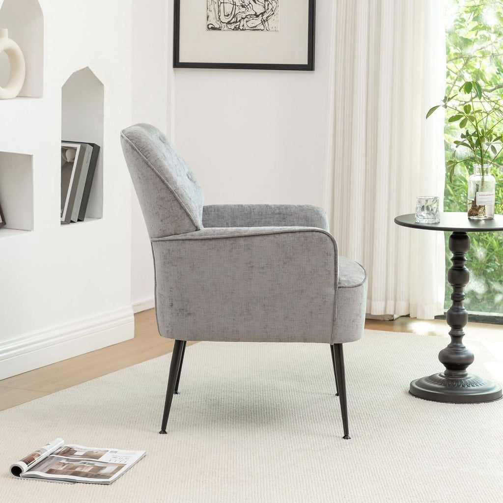 Chenille Accent Chair with Metal Legs & Quick Pin Assembly