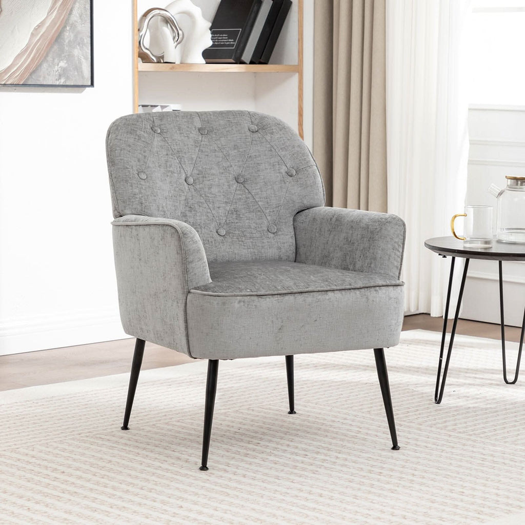 Chenille Accent Chair with Metal Legs & Quick Pin Assembly