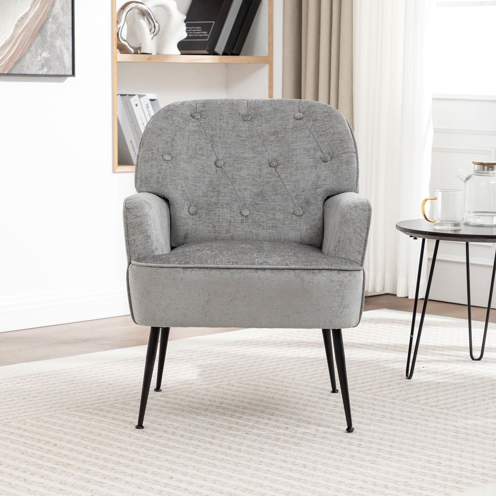 Chenille Accent Chair with Metal Legs & Quick Pin Assembly