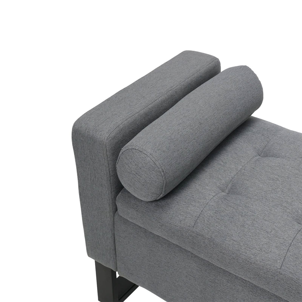 Grey Linen Storage Bench with Lift Up Seat and Iron Base