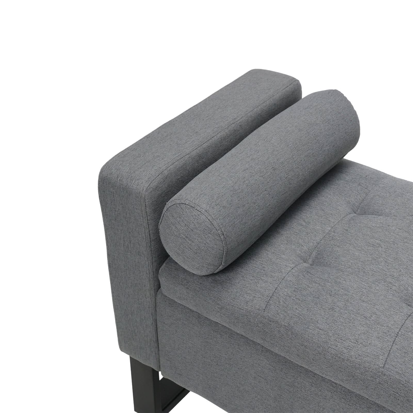 Grey Linen Storage Bench with Lift Up Seat and Iron Base