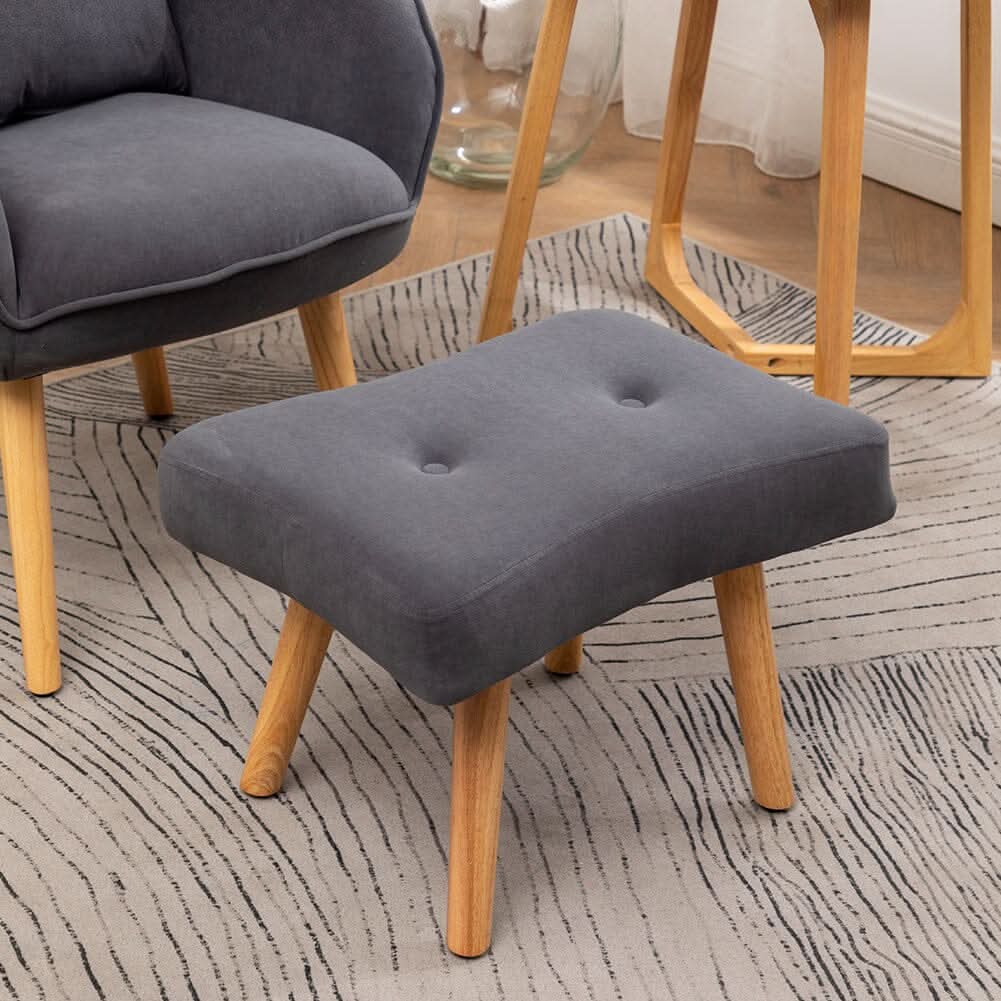 Scalloped Velvet Accent Chair with Ottoman & Button Tufting