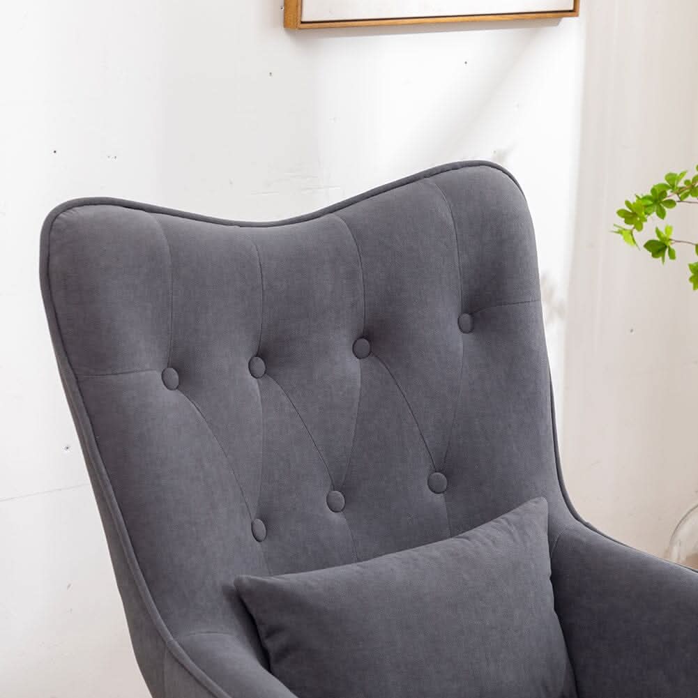 Scalloped Velvet Accent Chair with Ottoman & Button Tufting