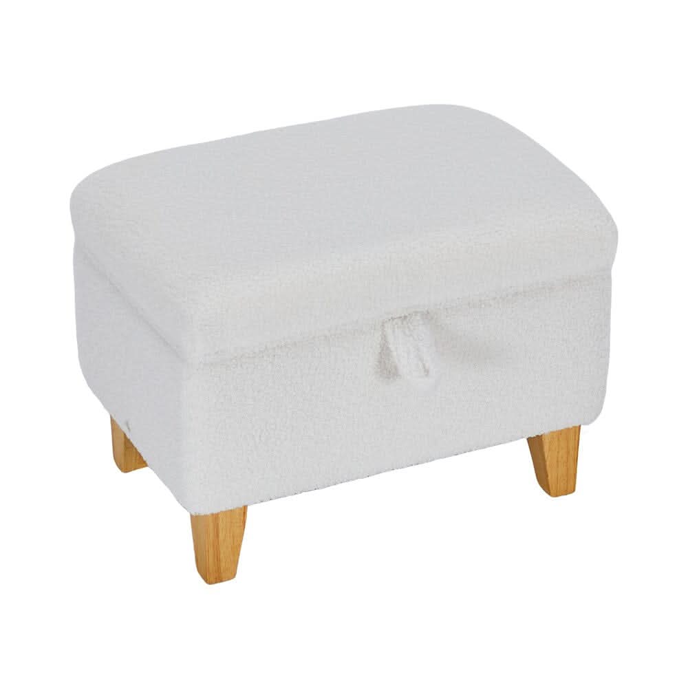 Compact Teddy Fabric Storage Ottoman with Lift-Up Seat and Solid Wood Legs