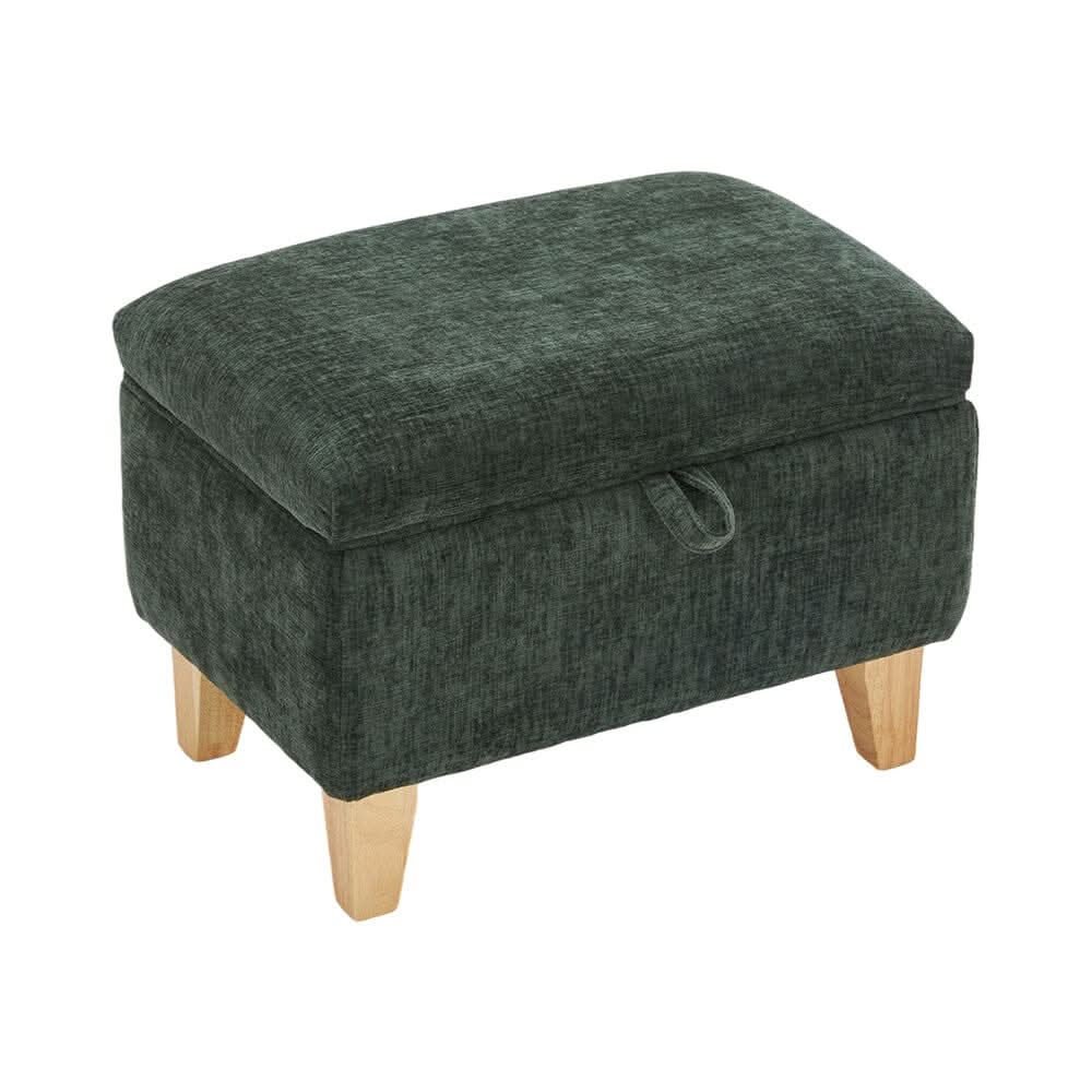 Compact Teddy Fabric Storage Ottoman with Lift-Up Seat and Solid Wood Legs