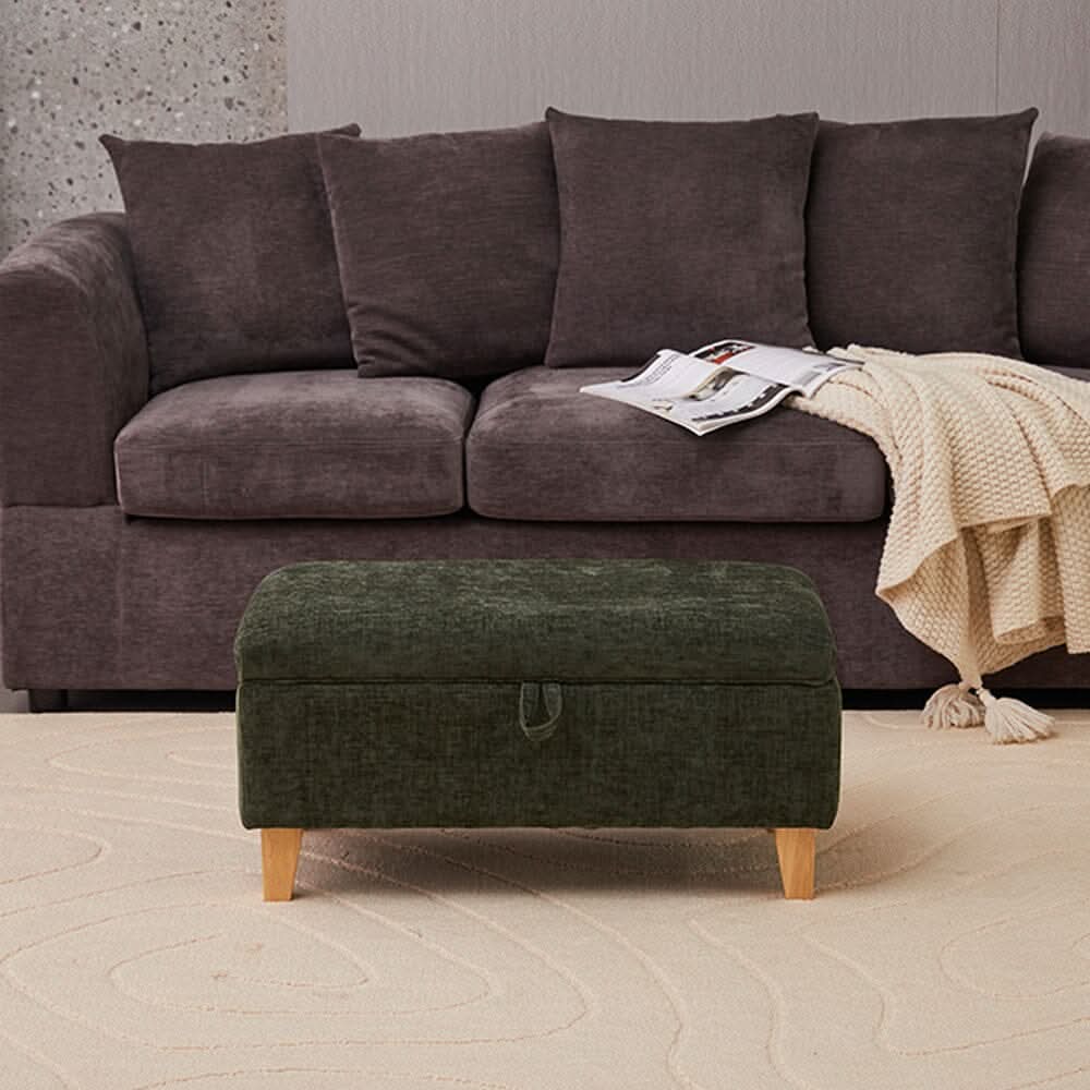 Compact Teddy Fabric Storage Ottoman with Lift-Up Seat and Solid Wood Legs
