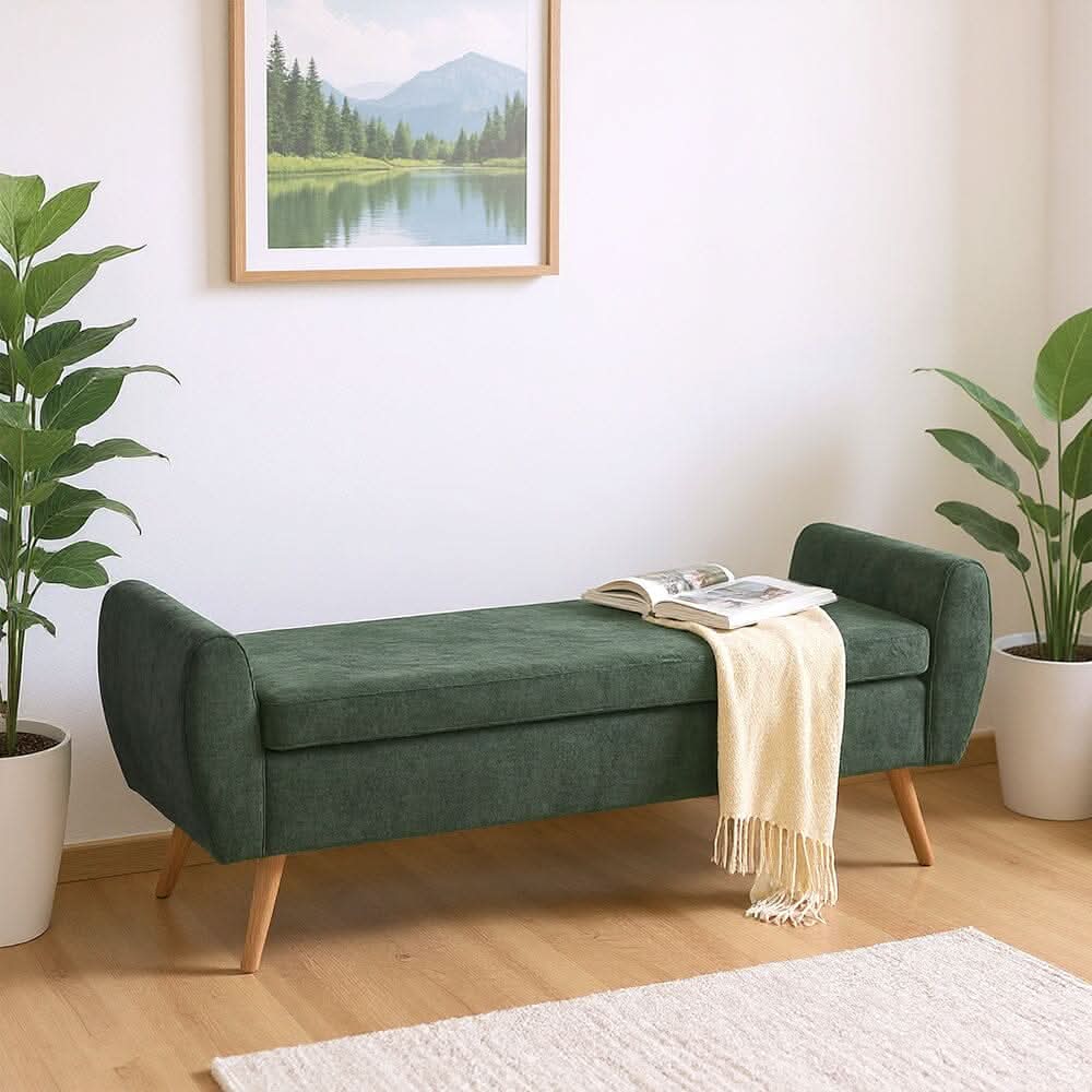 Upholstered Storage Bench with Lift-Up Seat and Wooden Legs