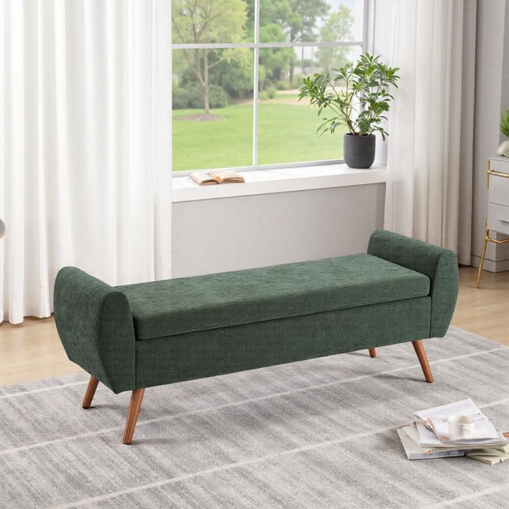 Upholstered Storage Bench with Lift-Up Seat and Wooden Legs