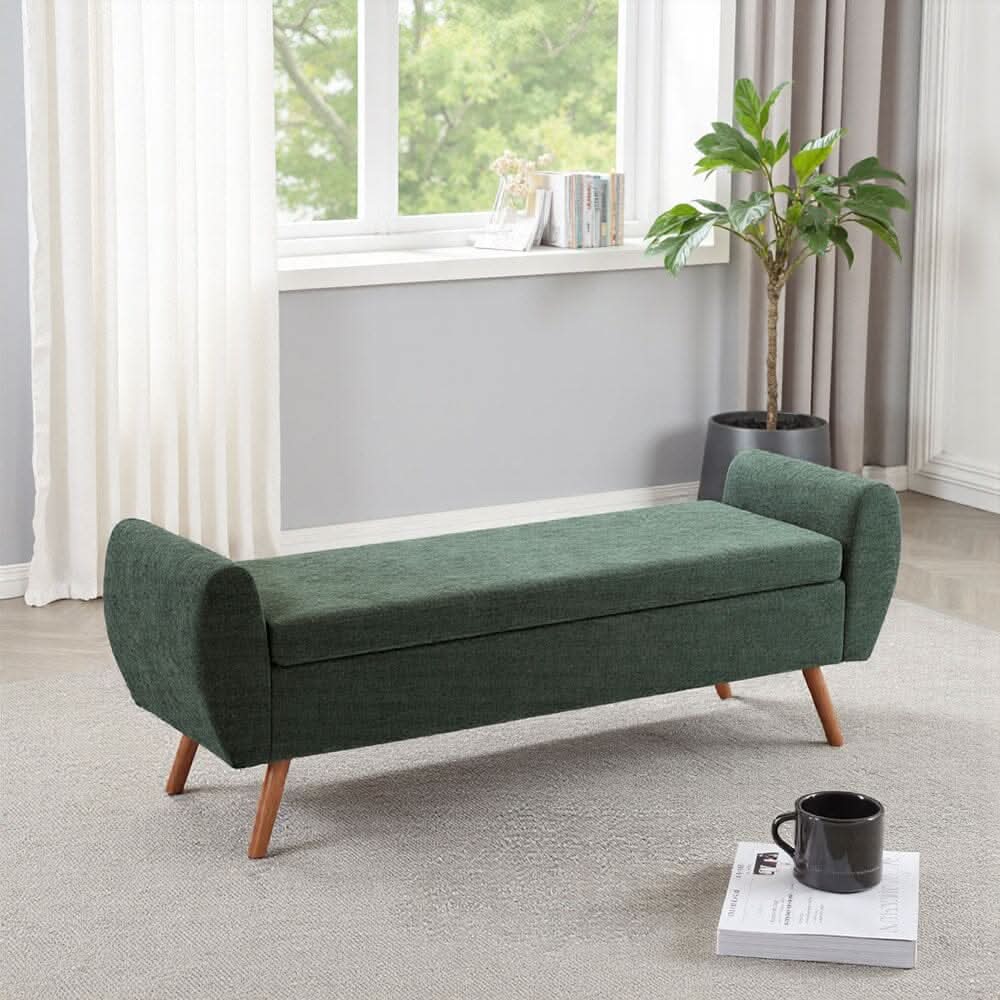 Upholstered Storage Bench with Lift-Up Seat and Wooden Legs