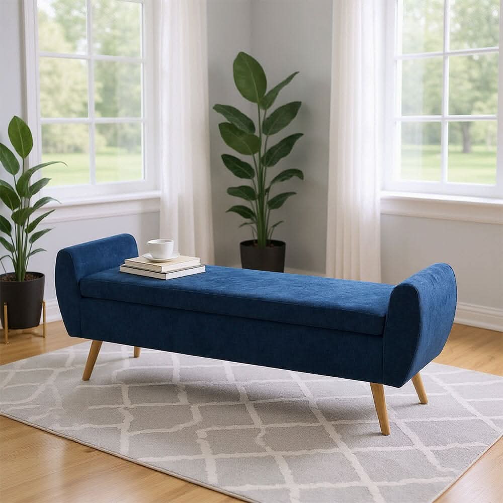 Upholstered Storage Bench with Lift-Up Seat and Wooden Legs