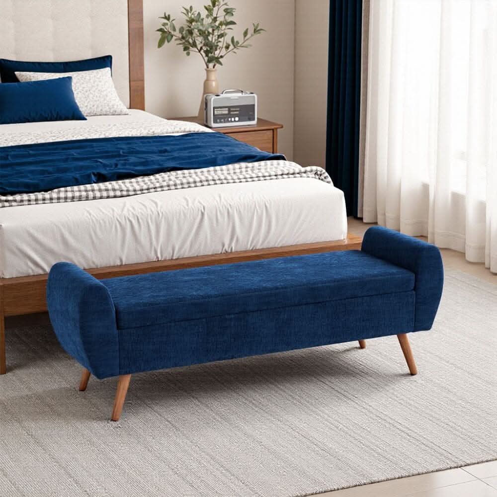 Upholstered Storage Bench with Lift-Up Seat and Wooden Legs