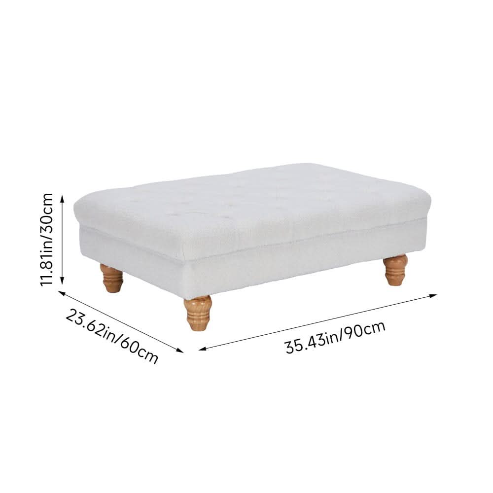 Tufted Upholstered Bench Teddy Fabric White with Turned Wooden Legs