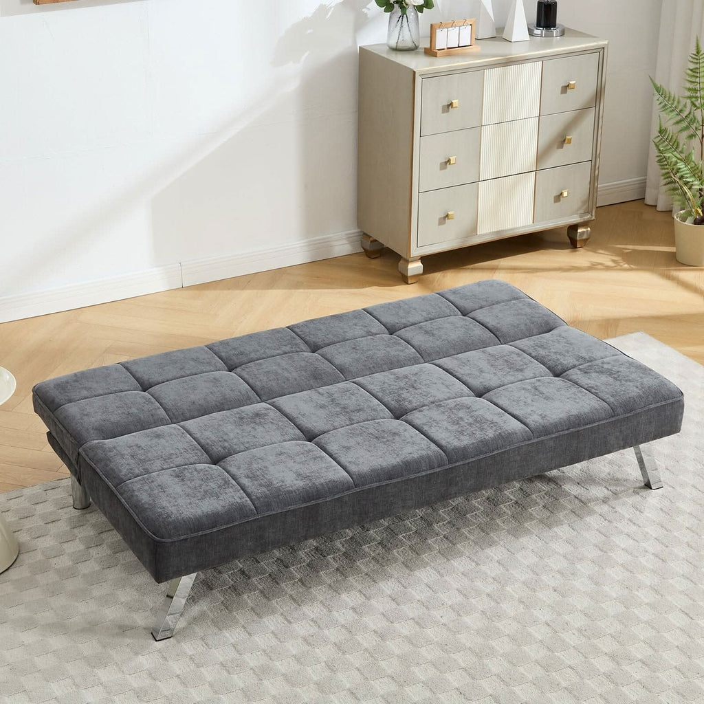Convertible Sofa Bed with Tufted Fabric and Metal Legs