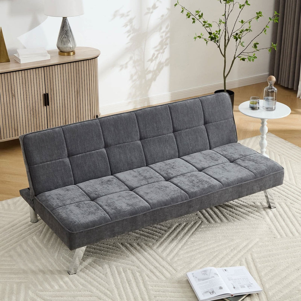 Convertible Sofa Bed with Tufted Fabric and Metal Legs