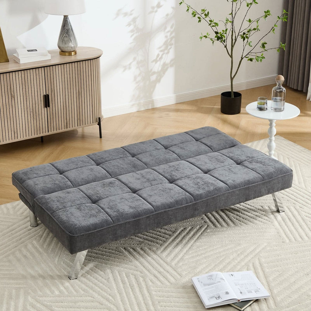 Convertible Sofa Bed with Tufted Fabric and Metal Legs