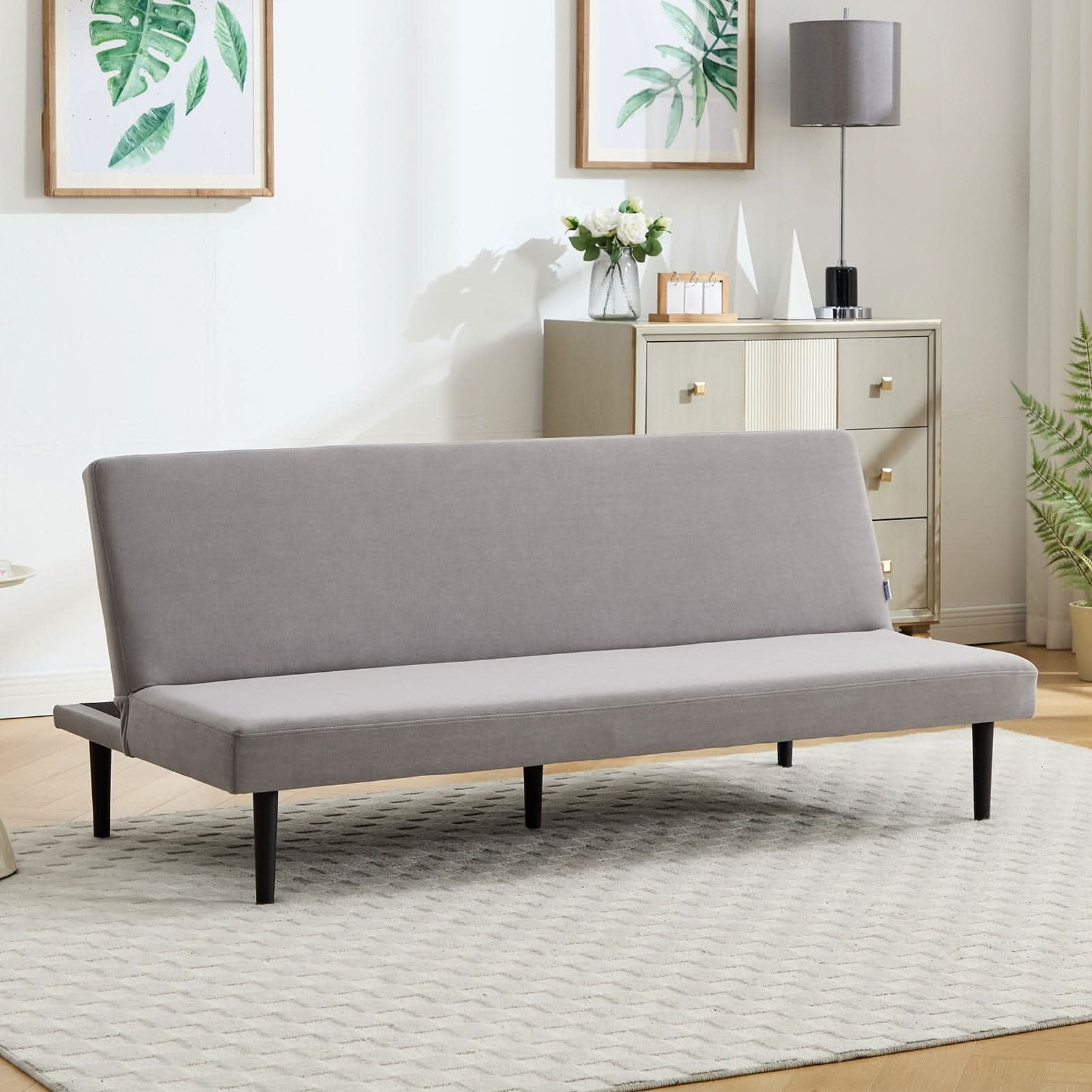 Convertible Sofa Bed with Dot Velvet Upholstery and Plastic Legs