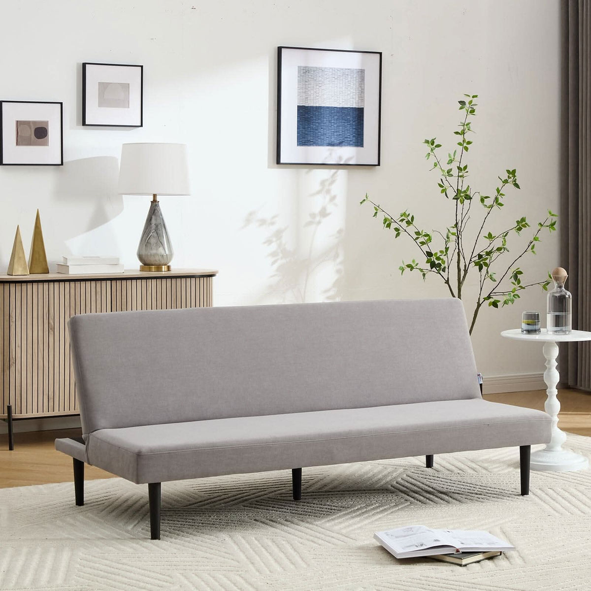 Convertible Sofa Bed with Dot Velvet Upholstery and Plastic Legs