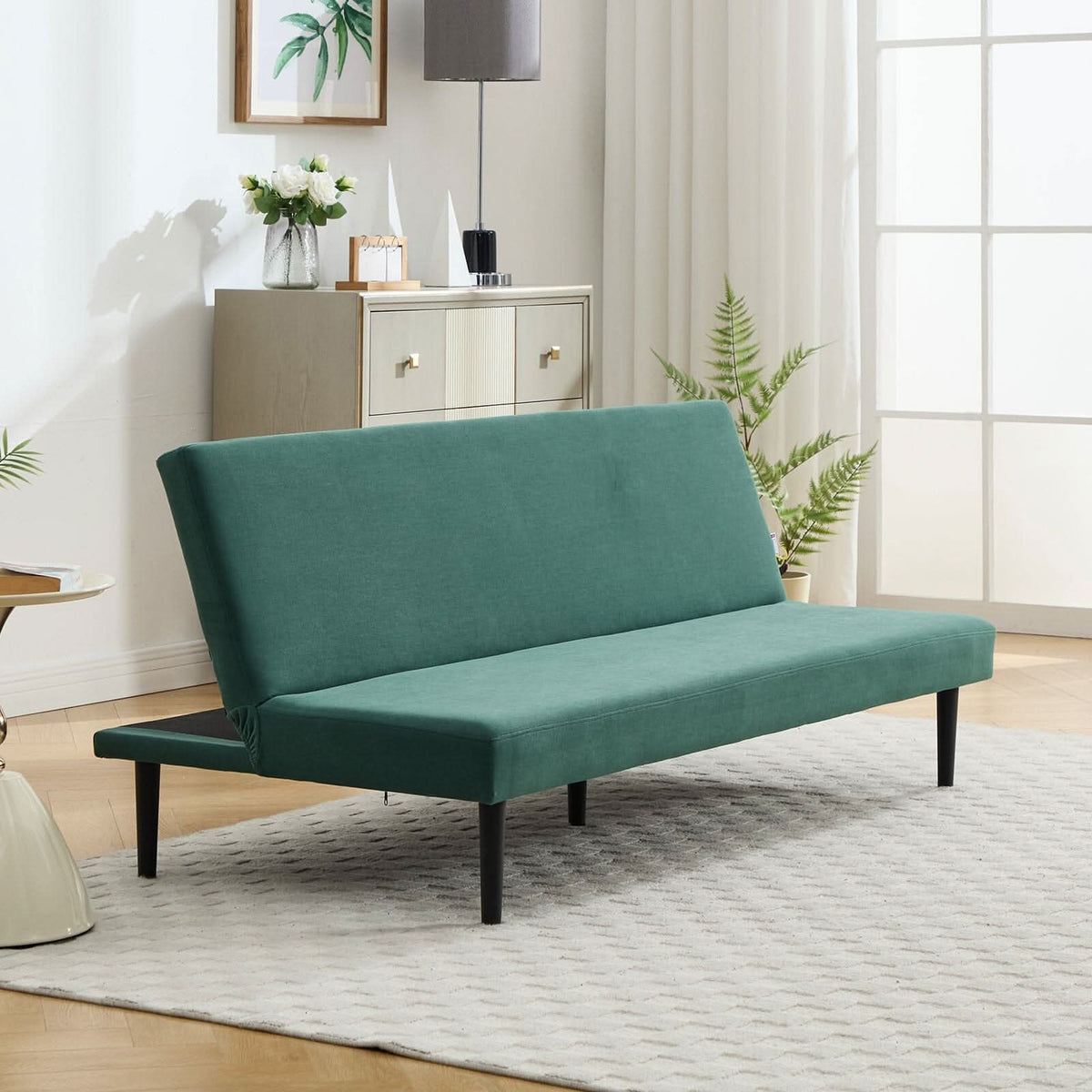 Convertible Sofa Bed with Dot Velvet Upholstery and Plastic Legs