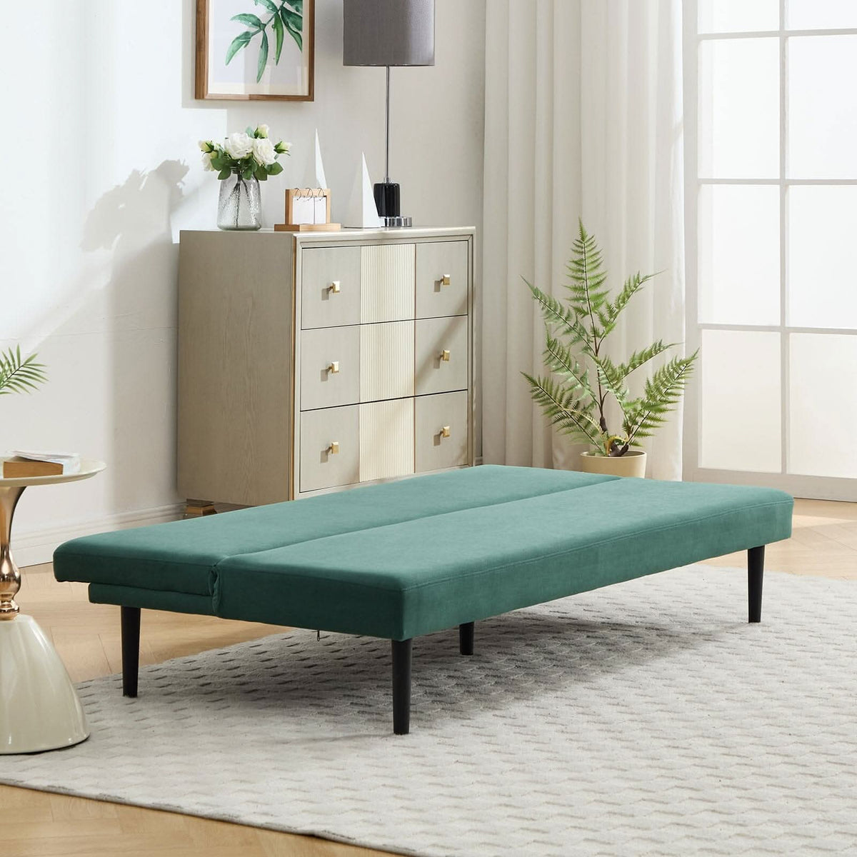 Convertible Sofa Bed with Dot Velvet Upholstery and Plastic Legs
