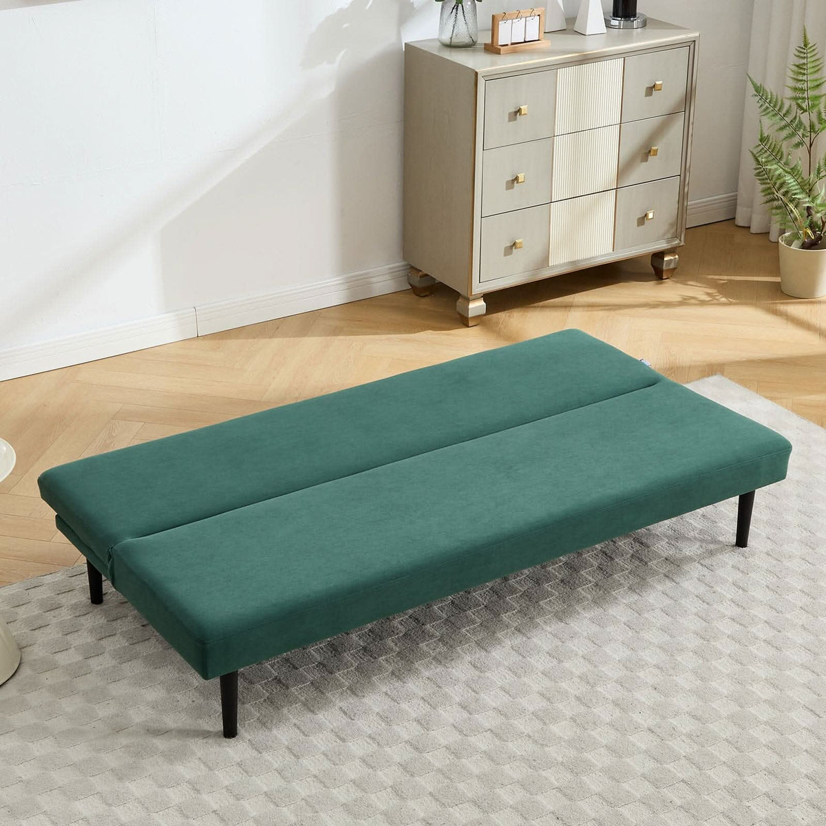 Convertible Sofa Bed with Dot Velvet Upholstery and Plastic Legs