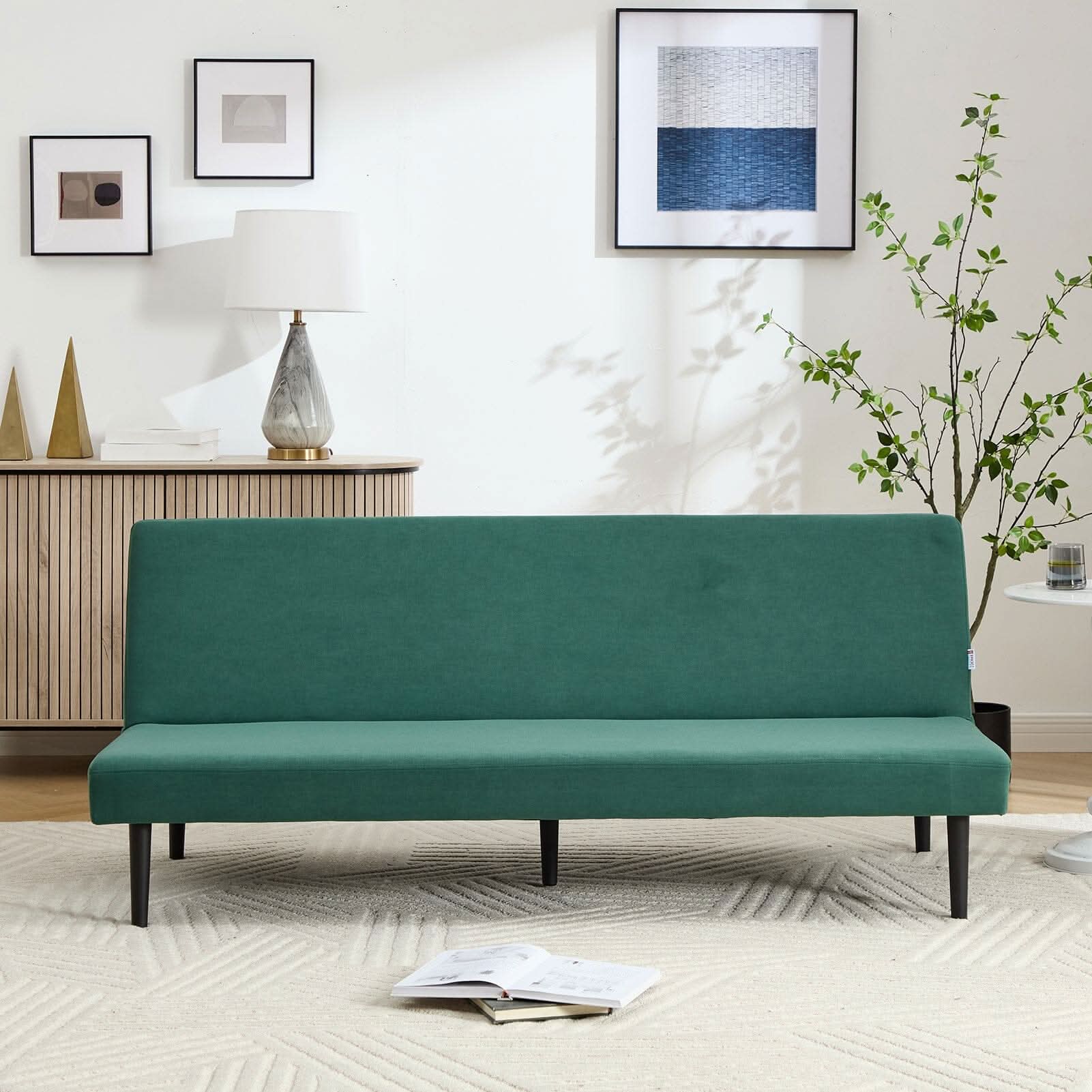 Convertible Sofa Bed with Dot Velvet Upholstery and Plastic Legs
