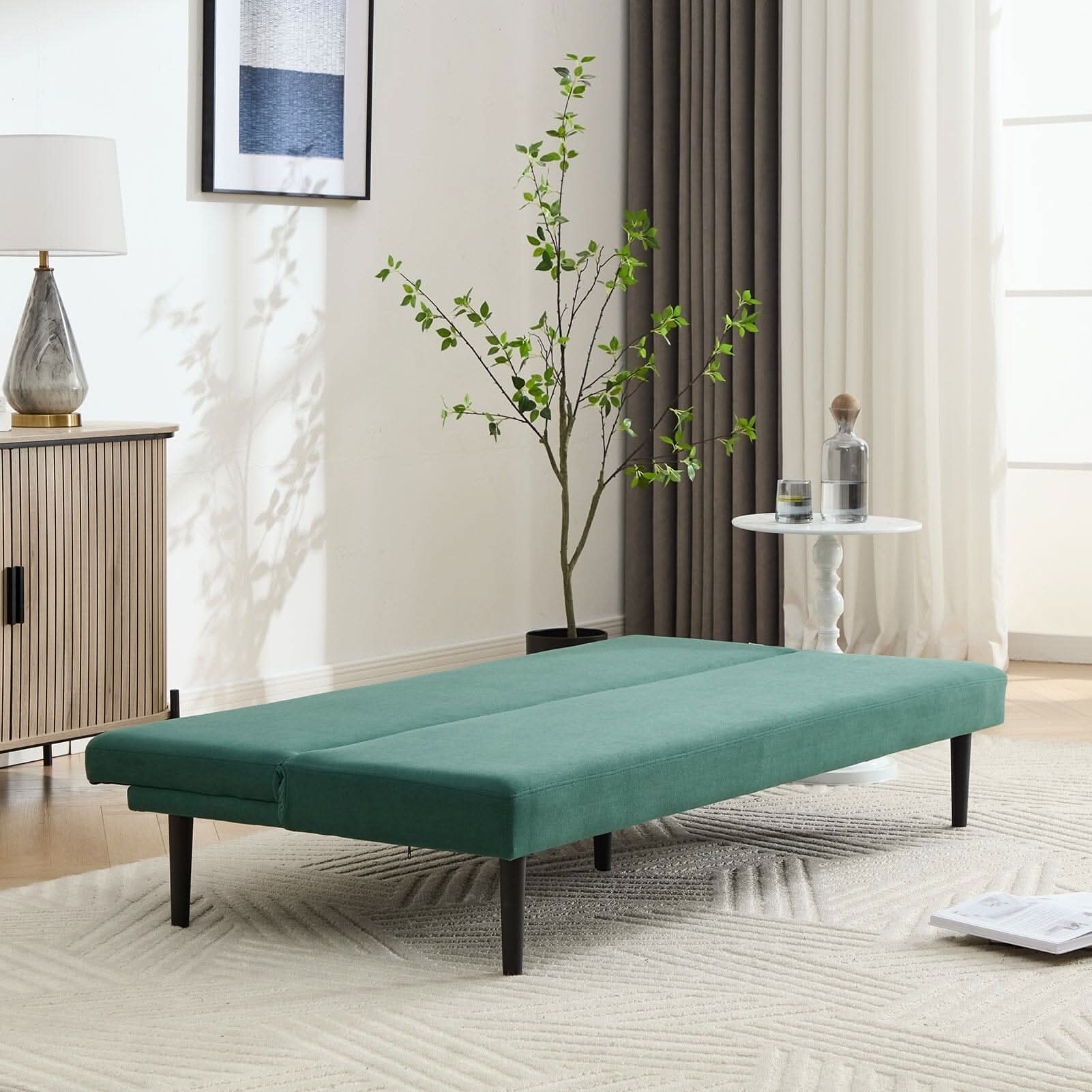 Convertible Sofa Bed with Dot Velvet Upholstery and Plastic Legs