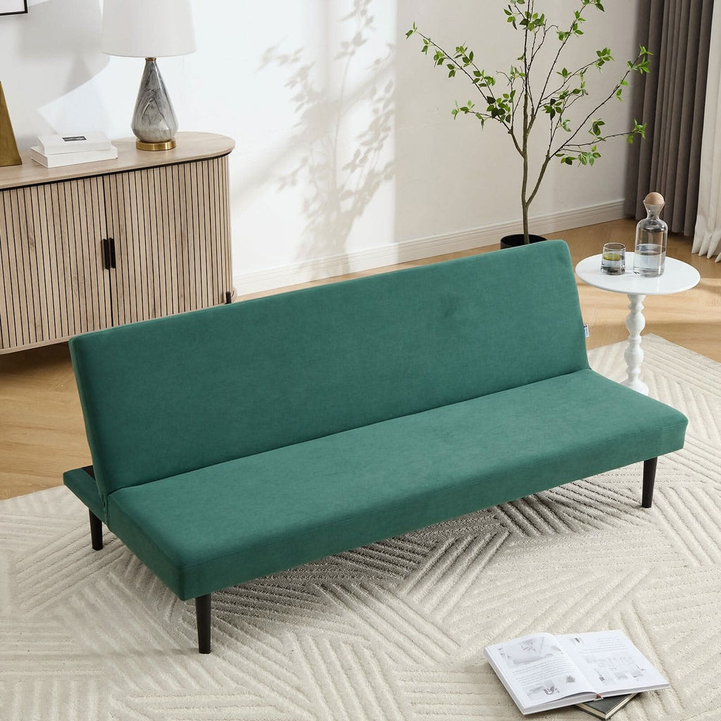 Convertible Sofa Bed with Dot Velvet Upholstery and Plastic Legs