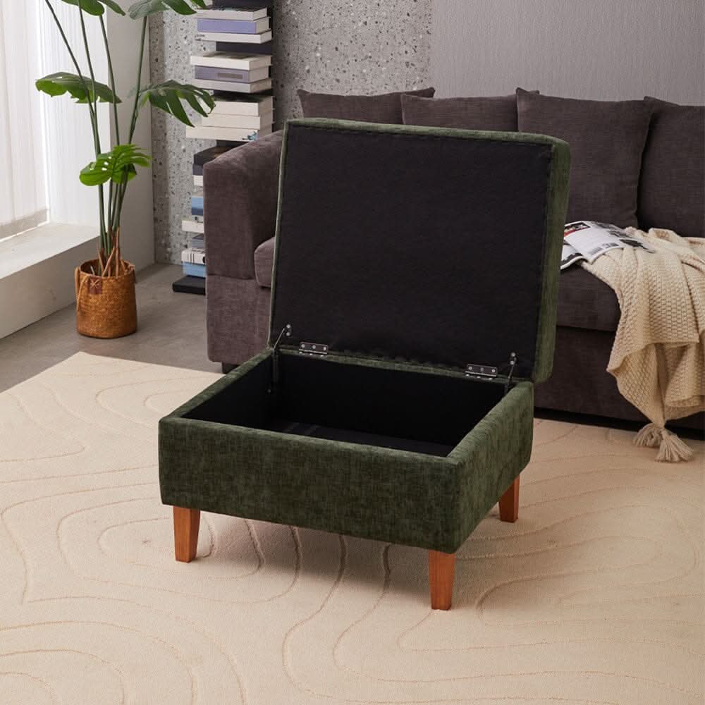 Chenille Upholstered Storage Ottoman with Lift-Up Lid and Solid Wood Legs