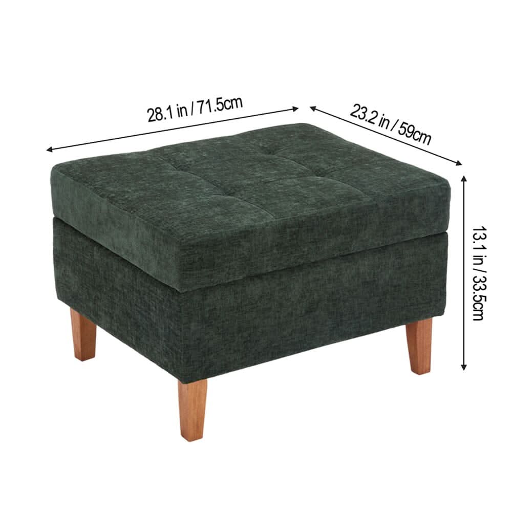 Chenille Upholstered Storage Ottoman with Lift-Up Lid and Solid Wood Legs