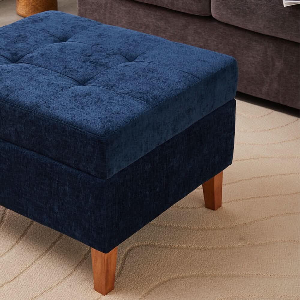 Chenille Upholstered Storage Ottoman with Lift-Up Lid and Solid Wood Legs