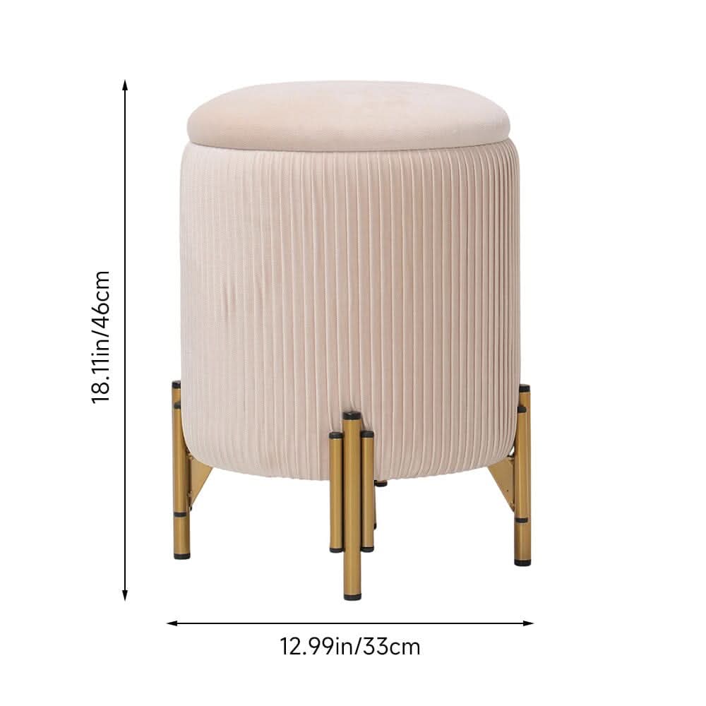 Velvet Storage Ottoman with Removable Tray Lid and Gold Metal Legs