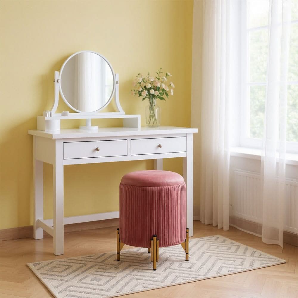 Velvet Storage Ottoman with Removable Tray Lid and Gold Metal Legs