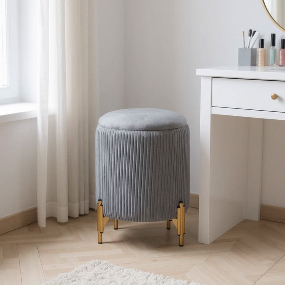 Velvet Storage Ottoman with Removable Tray Lid and Gold Metal Legs