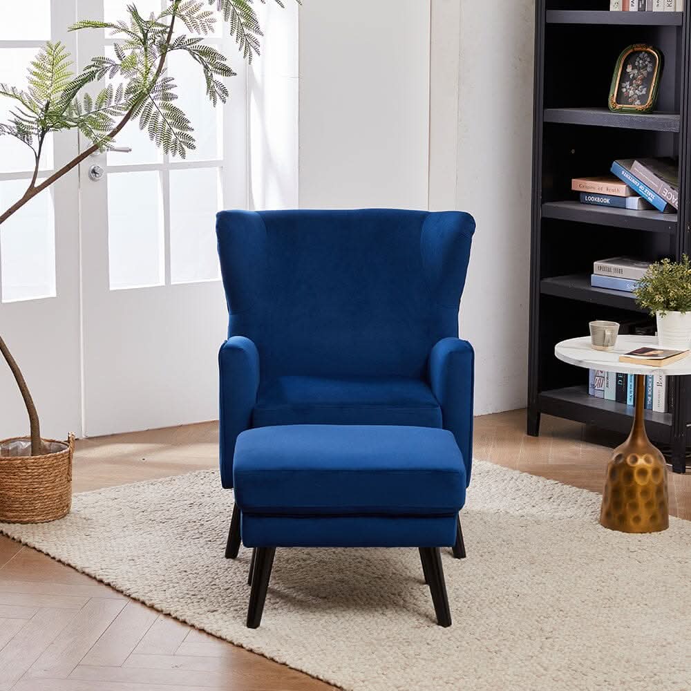 Chenille & Velvet Accent Chair with Ottoman Set
