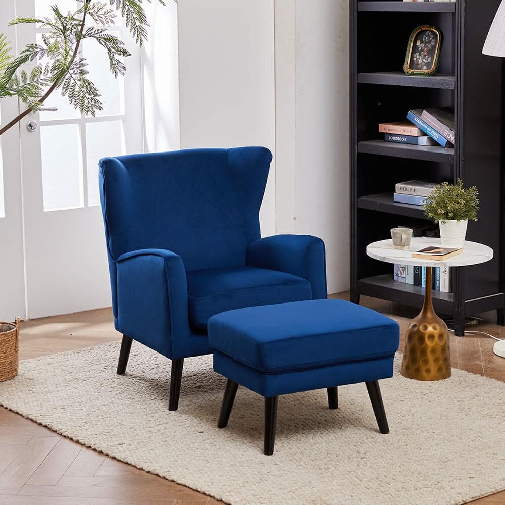 Chenille & Velvet Accent Chair with Ottoman Set