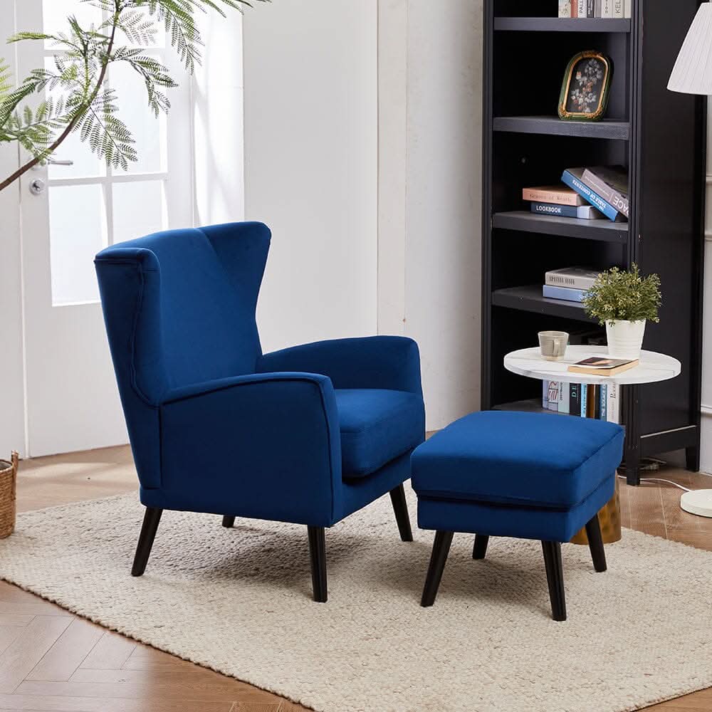 Chenille & Velvet Accent Chair with Ottoman Set